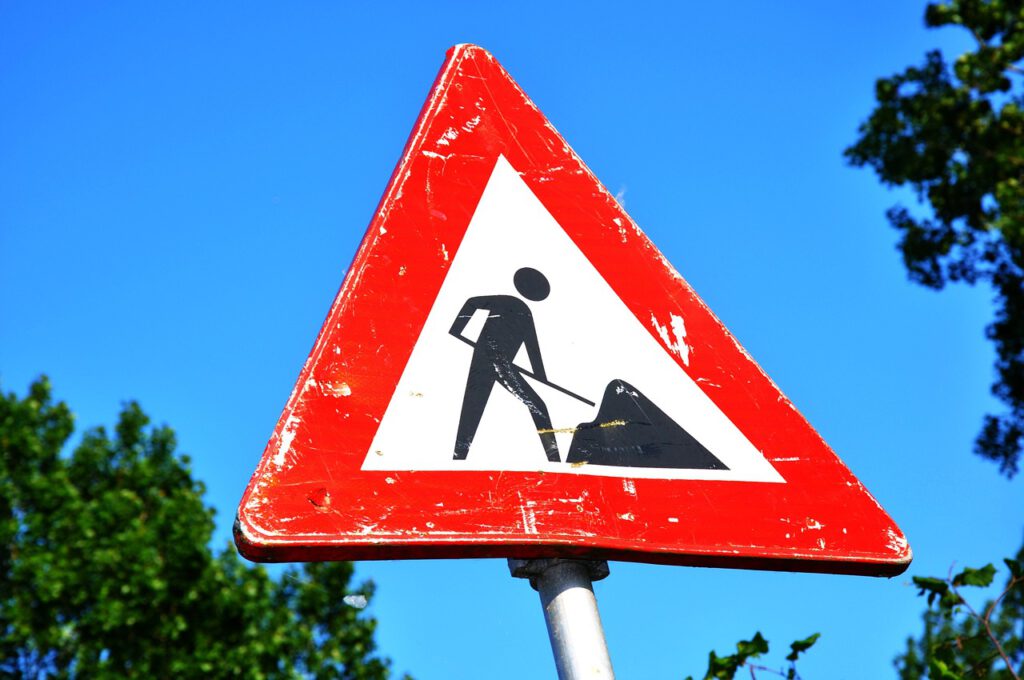 traffic sign, warning, roadwork